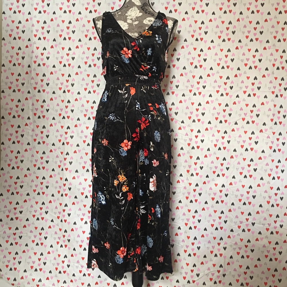 Black and floral velvet jump suit